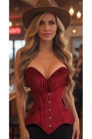 Top Drawer Red Suede Steel Boned Overbust Corset w/Fringe (size: 2X)