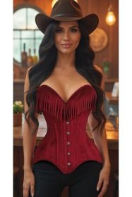 Top Drawer Red Suede Steel Boned Overbust Corset w/Fringe (size: XSmall)