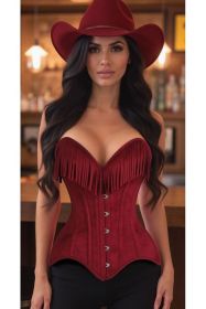 Top Drawer Red Suede Steel Boned Overbust Corset w/Fringe (size: large)