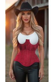 Top Drawer Steel Boned Red Suede Underwire Underbust Corset Cincher w/Fringe (size: small)