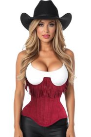 Top Drawer Steel Boned Red Suede Underwire Underbust Corset Cincher w/Fringe (size: 2X)