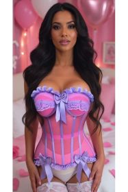 Top Drawer Steel Boned Pink/Purple Mesh Underwire Bustier Corset (size: medium)