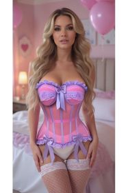 Top Drawer Steel Boned Pink/Purple Mesh Underwire Bustier Corset (size: small)