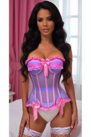 Top Drawer Steel Boned Purple/Pink Mesh Underwire Bustier Corset (size: 2X)