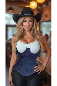 Top Drawer Steel Boned Dark Blue Denim Underwire Underbust Corset Cincher w/Fringe (size: small)