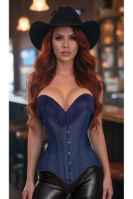 Top Drawer Dark Blue Denim Steel Boned Overbust Corset w/Fringe (size: medium)