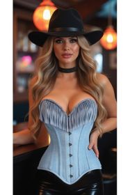 Top Drawer Light Blue Denim Steel Boned Overbust Corset w/Fringe (size: XSmall)