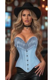Top Drawer Light Blue Denim Steel Boned Overbust Corset w/Fringe (size: small)