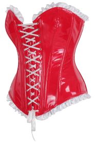 Top Drawer 2 PC Steel Boned Red Vinyl Patent Corset & Striped Bloomers Set (size: large)