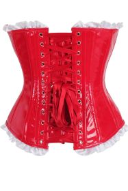 Top Drawer 2 PC Steel Boned Red Vinyl Patent Corset & Striped Bloomers Set (size: XLarge)