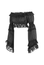 Black Brocade Smocked Flare Sleeve Peasant Top (size: Queen)