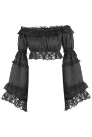Black Brocade Smocked Flare Sleeve Peasant Top (size: Regular)