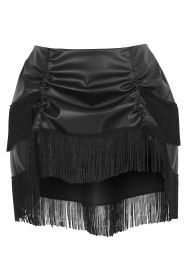 Black Faux Leather Ruched Bustle Skirt w/Fringe (size: Regular)