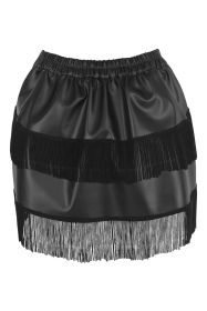 Black Faux Leather Ruched Bustle Skirt w/Fringe (size: Queen)