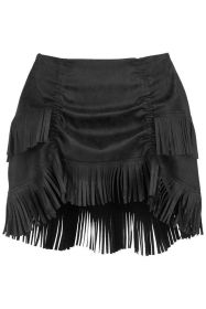 Black Suede Ruched Bustle Skirt w/Fringe (size: Regular)
