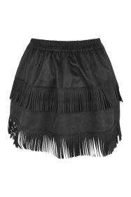 Black Suede Ruched Bustle Skirt w/Fringe (size: Queen)