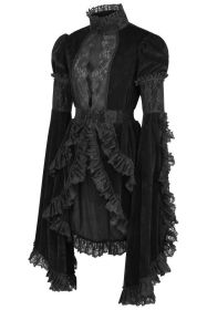Black Velvet & Lace Ruffled Jacket (size: small)