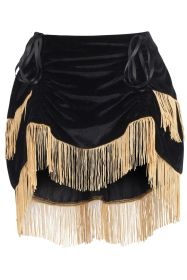 Black Velvet w/Gold Fringe Burlesque Bustle Skirt (size: Regular)