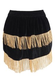Black Velvet w/Gold Fringe Burlesque Bustle Skirt (size: Queen)