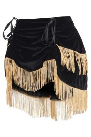Black Velvet w/Gold Fringe Burlesque Bustle Skirt (size: Curvy)