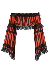 Black/Orange Striped Smocked Flare Sleeve Peasant Top (size: Regular)