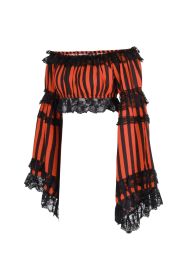 Black/Orange Striped Smocked Flare Sleeve Peasant Top (size: Queen)