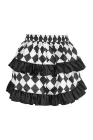 Black/White Diamond Print Satin Ruched Bustle Skirt (size: Queen)