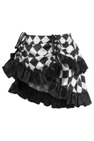 Black/White Diamond Print Satin Ruched Bustle Skirt (size: Curvy)