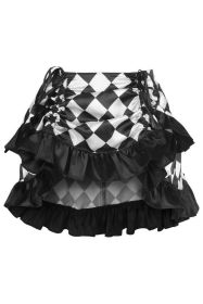Black/White Diamond Print Satin Ruched Bustle Skirt (size: Regular)