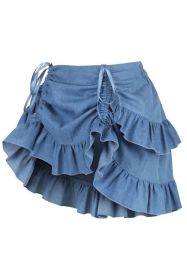 Blue Denim Ruched Bustle Skirt (size: Queen)