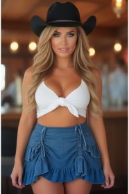 Blue Denim Ruched Bustle Skirt (size: Regular)