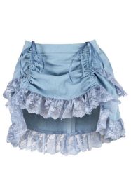 Light Blue Denim Ruched Bustle Skirt w/Lace (size: Regular)