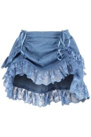 Blue Denim Ruched Bustle Skirt w/Lace (size: Regular)