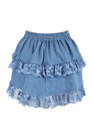 Blue Denim Ruched Bustle Skirt w/Lace (size: Curvy)