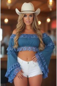 Blue Denim Smocked Flare Sleeve Peasant Top (size: Regular)