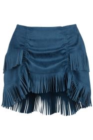 Blue Suede Ruched Bustle Skirt w/Fringe (size: Regular)