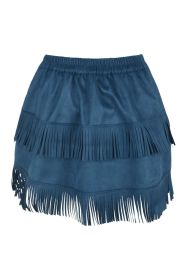 Blue Suede Ruched Bustle Skirt w/Fringe (size: Queen)