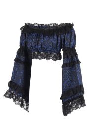 Blue/Black Brocade Smocked Flare Sleeve Peasant Top (size: Queen)