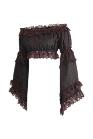 Brown Brocade Smocked Flare Sleeve Peasant Top (size: Queen)