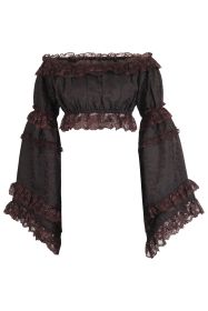 Brown Brocade Smocked Flare Sleeve Peasant Top (size: Regular)