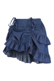 Dark Blue Denim Ruched Bustle Skirt (size: Queen)