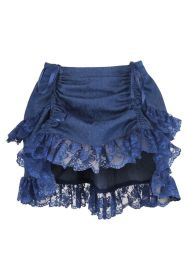 Dark Blue Denim Ruched Bustle Skirt w/Lace (size: Regular)
