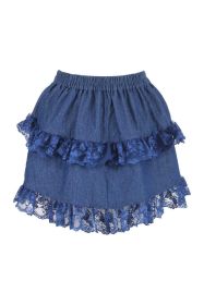 Dark Blue Denim Ruched Bustle Skirt w/Lace (size: Queen)