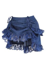 Dark Blue Denim Ruched Bustle Skirt w/Lace (size: Curvy)