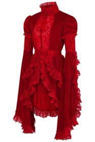 Dark Red Velvet & Lace Ruffled Jacket (size: small)