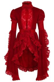 Dark Red Velvet & Lace Ruffled Jacket (size: XSmall)