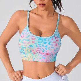 Women's Summer New Cross Thin-Strap Floral Print Daily Sports Bra (Option: Colorful Leopard Print-S)