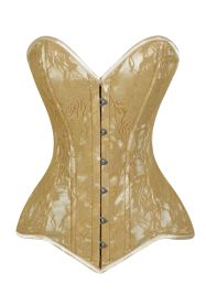 Lavish Beige Lace Overbust Corset Sweetheart Neckline Busk Closure (size: small)