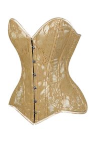Lavish Beige Lace Overbust Corset Sweetheart Neckline Busk Closure (size: medium)