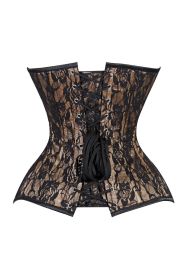 Lavish Beige/Black Lace Overbust Corset Sweetheart Neckline Busk Closure (size: large)